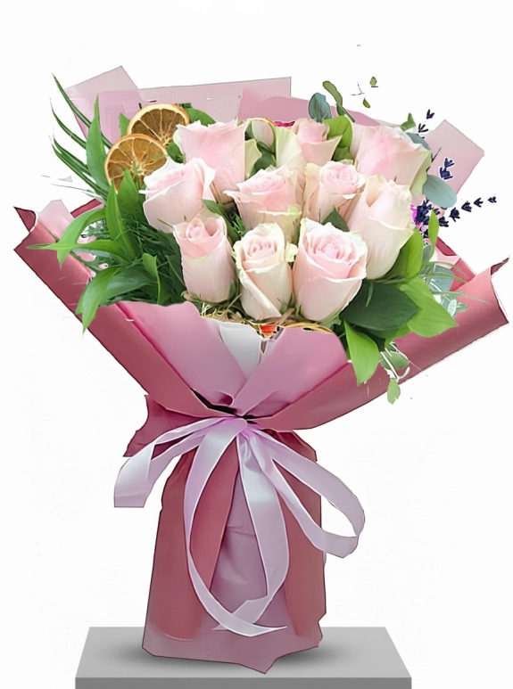 9 Zarif Pembe Gülün Romantik Buketi